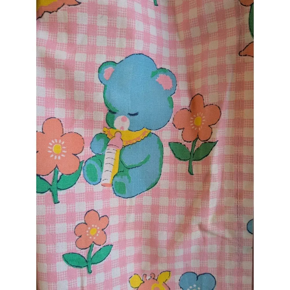 Vintage Baby Nursery Diaper Caddy Organizer Pink Gingham Bunny Kitschy Cottage